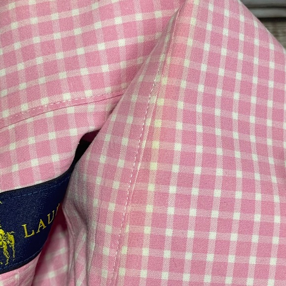 Ralph‎ Lauren Pink Gingham Check Dress Shirt Long Sleeve Logo Size 15.5 34/35 - Picture 7 of 7